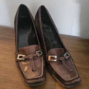 Audrey Brooke Brown Suede & Leather Loafers with Buckle Accent